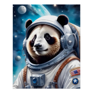 Schattige Panda Beer in Astronautenpak in de ruimt Perfect Poster