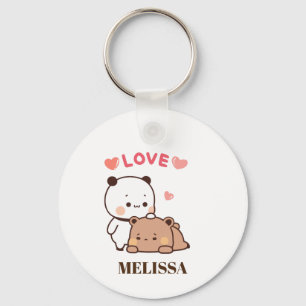 Schattige Panda Beer Liefde Monogram Sleutelhanger