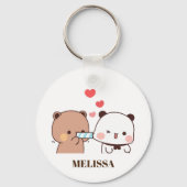 Schattige Panda Beer Liefde Monogram Sleutelhanger (Achterkant)