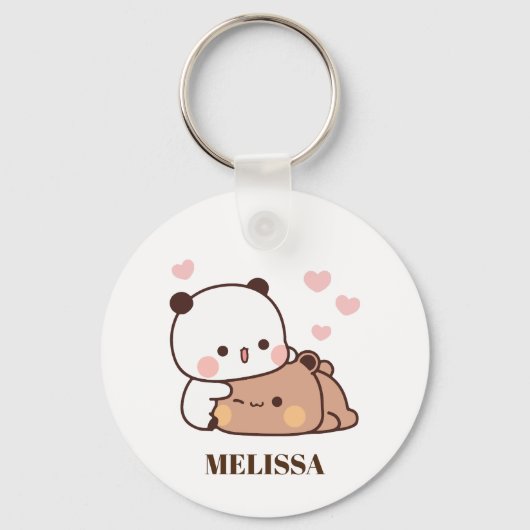 Schattige Panda Beer Liefde Monogram Sleutelhanger (Voorkant)