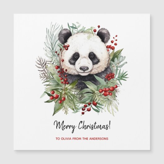 Schattige Panda Beer rustieke kerstbotanicals (Voorkant)