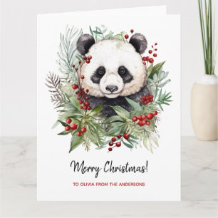 Schattige Panda Beer rustieke kerstbotanicals Kaart