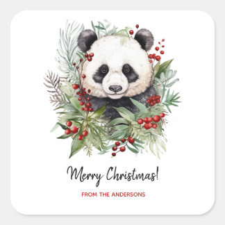 Schattige Panda Beer rustieke kerstbotanicals Vierkante Sticker
