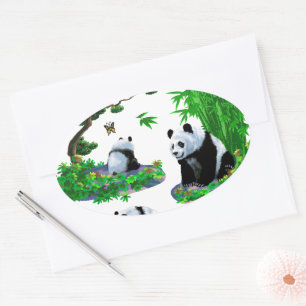 schattige panda-Cartoon Ovale Sticker
