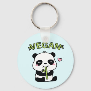 Schattige panda die bamboe kauwt veganist sleutelhanger
