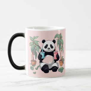 Schattige panda die bubble tea drinkt, boba thee magische mok