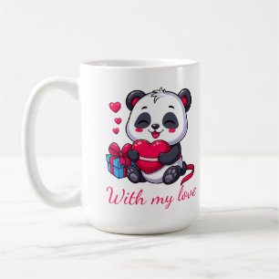 Schattige panda die een hart omhelst koffiemok
