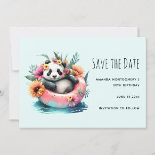 Schattige panda die ontspant in een binnenband save the date