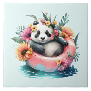 Schattige panda die ontspant in een binnenband tegeltje
