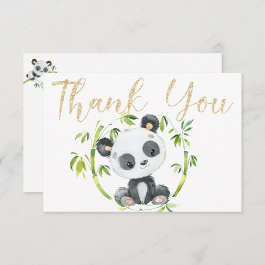 Schattige Panda en Groen Bamboe Baby shower Dank U Bedankkaart (Voorkant / Achterkant)