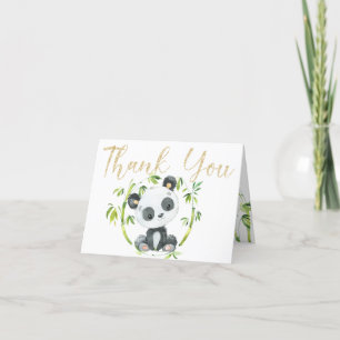 Schattige Panda en Groen Bamboe Baby shower Dank U Bedankkaart