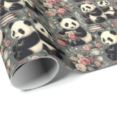 Schattige Panda Floral Cadeaupapier (Rol Hoek)