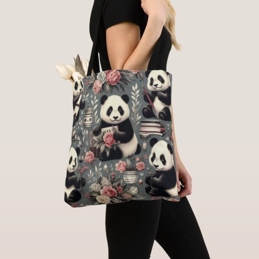 Schattige  Panda Floral Draagtas (Dichtbij)