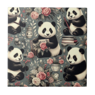 Schattige Panda Floral Tegeltje