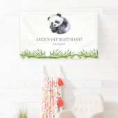 Schattige Panda Greenery Bamboo Verjaardagsfeest Spandoek (Insitu)