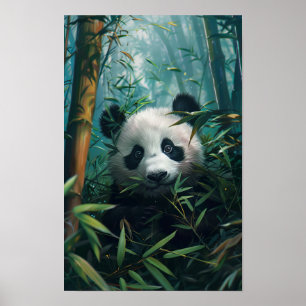 Schattige Panda in Bamboo Forest Waterverf Poster