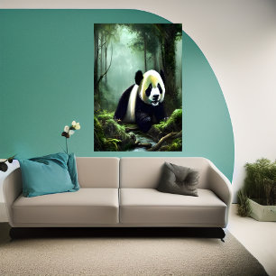 Schattige Panda in het diepe bos   AI Art Poster