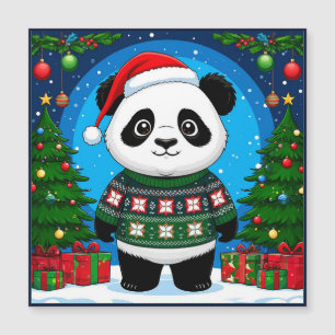 Schattige panda in kersttrui draagt kerstmuts