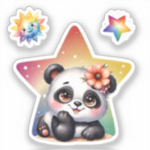 Schattige Panda kleurrijke ster, Panda Sticker (Voorkant)