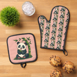 Schattige Panda Knuffelen Bamboe Schattigee Cartoo Ovenwant & Pannenlap Set