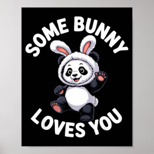 Schattige Panda Konijn Pasen Sommige Konijn Houdt Poster