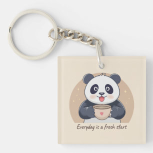 Schattige panda met koffie sleutelhanger