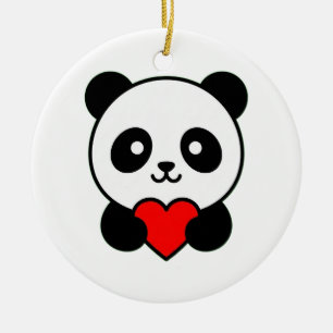 Schattige Panda met Rode Hart Minimalistisch Keramisch Ornament