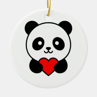 Schattige Panda met Rode Hart Minimalistisch Keramisch Ornament