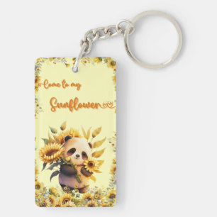 Schattige Panda met Zonnebloemen Acryl Sleutelha Sleutelhanger