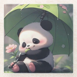 Schattige panda onder paraplu onderzetter | Kawaii