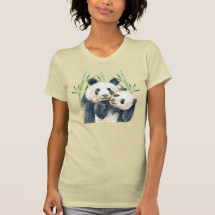 Schattige Panda Paar in Bamboe Waterverf T-shirt