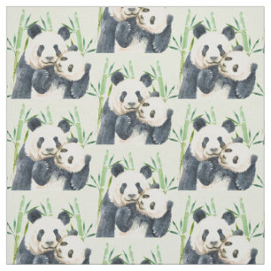 Schattige Panda Pair & Bamboe Waterverf Pattern Stof