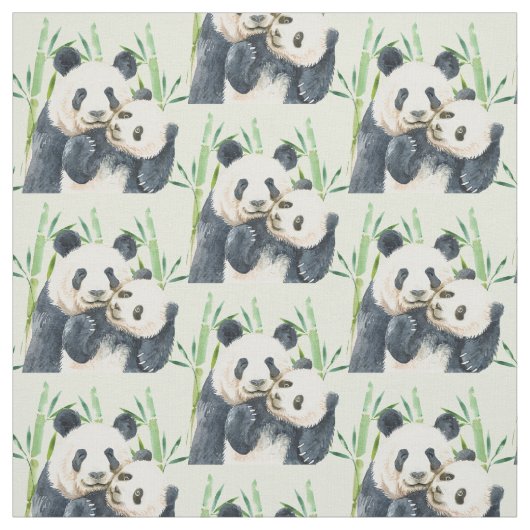 Schattige Panda Pair & Bamboe Waterverf Pattern Stof (Swatch)