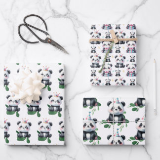 Schattige Panda Pattern Beer met groen en geschenk Inpakpapier Vel
