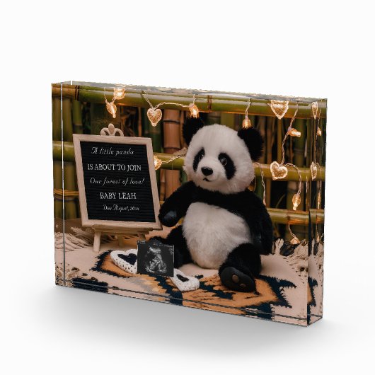 Schattige Panda Plushie zwangerschapsaankondiging Fotoblokken (Rechts)