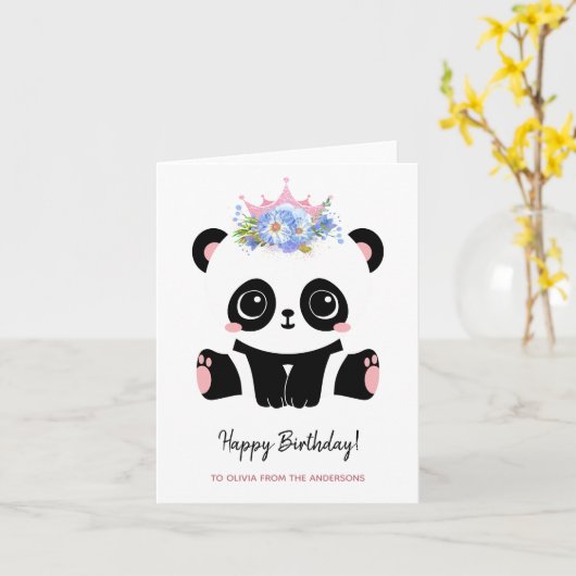 Schattige panda-prinses Gefeliciteerd  Kaart (Gele Bloem)