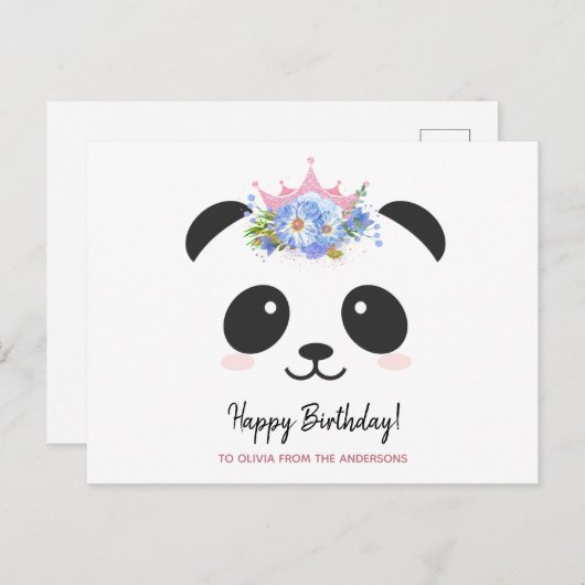 Schattige panda-prinses Happy Birthday persoonlijk Briefkaart (Voorkant / Achterkant)