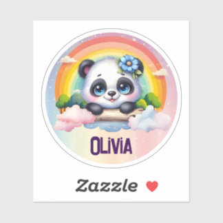 Schattige Panda regenboog met  naam Sticker