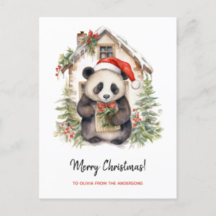 Schattige Panda Santa Christmas House Briefkaart