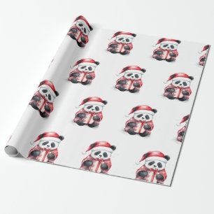 Schattige Panda Santa Winter vakantiepatroon Cadeaupapier