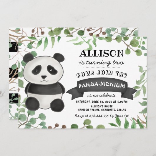 Schattige Panda verjaardagsfeestje | Pandamoniumst Kaart (Voorkant / Achterkant)