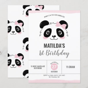 Schattige Panda Verjaardagsfeestje Roze Zwart Wit Kaart