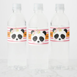 Schattige Panda Verjaardagsfeestje Waterflesetiket Waterfles Etiket