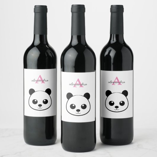 Schattige Panda Wine Label – Aangepast Monogram Di Wijn Etiket (Flessen)