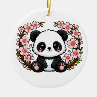 Schattige panda zittend in kersenbloesem keramisch ornament