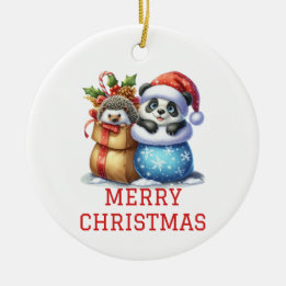 Schattige Pandabeer en Egeltje Kerstmis Keramisch Ornament