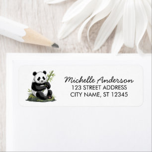 Schattige Pandabeer Groene Bamboe Retouradres Etiket