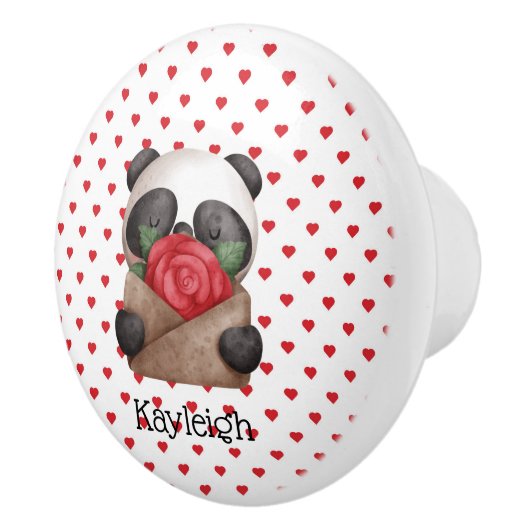 Schattige pandabeer met envelop met een roos keramische knop (Rechts)