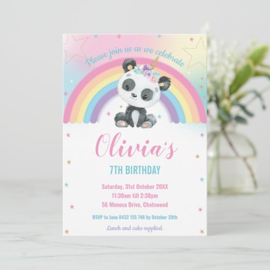 Schattige Pandacorn Panda Regenboog Verjaardagsfee Kaart (Staand voorkant)