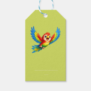 Schattige Papegaai met Grote Ogen Gelukkige Kleurr Cadeaulabel